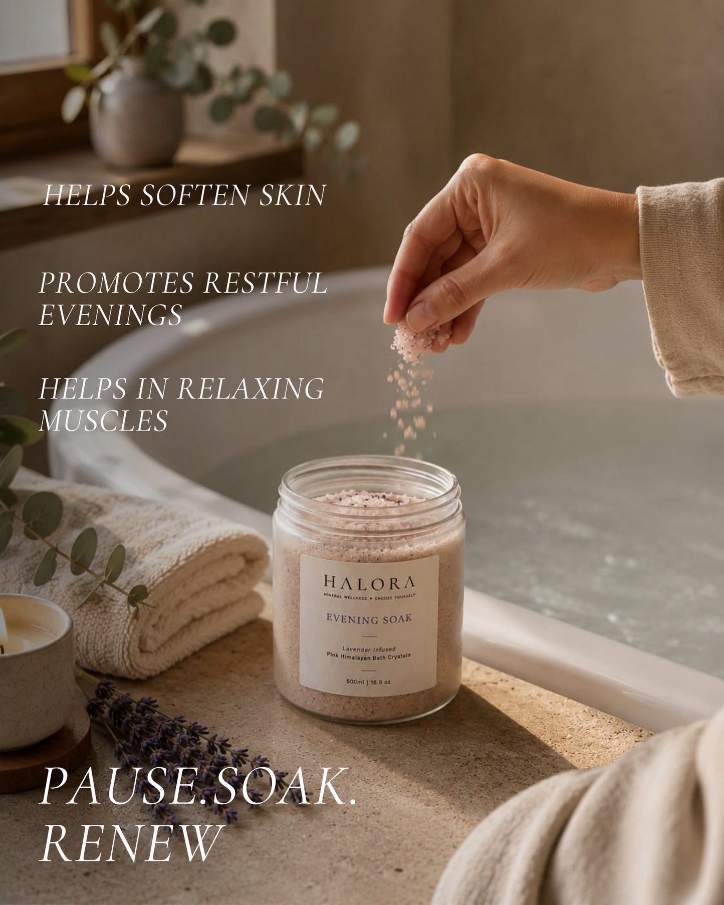 Halora Evening Soak Lavender Bath Crystals lifestyle 02